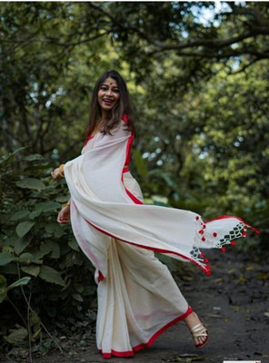 RM CREATION Self Design Handloom Handloom Pure Cotton Saree(White)