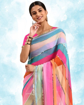 SHOBHTESH Digital Print, Printed, Striped Bollywood Georgette Saree(Multicolor)