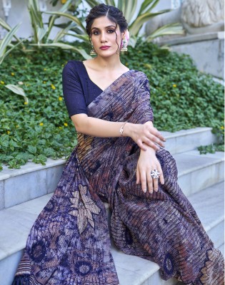 Satrani Embroidered, Embellished, Floral Print Bollywood Georgette Saree(Blue, Multicolor)