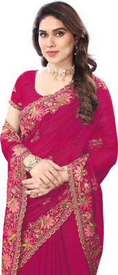 KHRITI FAB Embroidered Bollywood Georgette Saree(Pink)