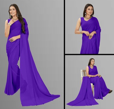 Anand Sarees Solid/Plain Daily Wear Georgette Saree(Purple)