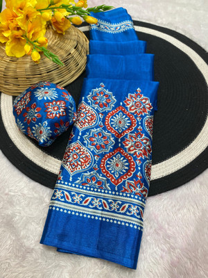 Clever Clothing Printed, Paisley Daily Wear Silk Blend, Dupion Silk Saree(Blue)