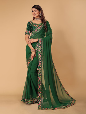 Tejal Creation Solid/Plain Bollywood Georgette Saree(Blue)