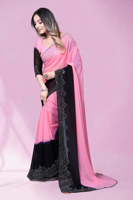 SHELDROM MART Embellished Bollywood Georgette Saree(Pink)