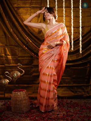 Anjali textile Striped Bollywood Cotton Silk Saree(Multicolor)