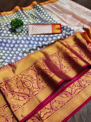 Manasvi Enterprise Woven, Self Design, Temple Border Banarasi Pure Silk, Tussar Silk Saree(Grey)