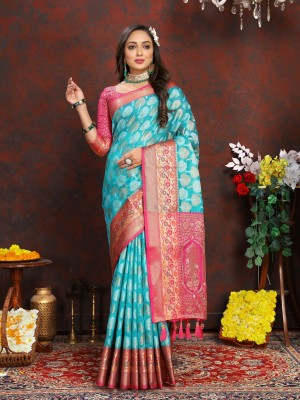 OFLINE SELECTION Woven Patola Organza Saree(Beige)