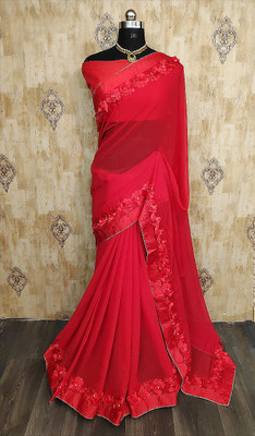 Divastri Self Design, Embroidered Bollywood Georgette Saree(Red)
