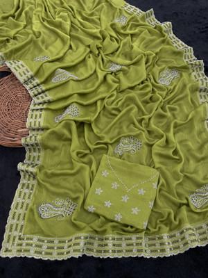 VarniRaaj Fashion Embroidered Bollywood Pure Silk Saree(Light Green)