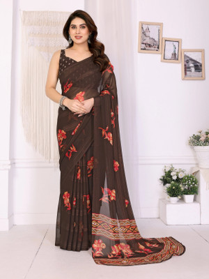 SuperLaxmi Printed Bollywood Chiffon, Georgette Saree(Brown)