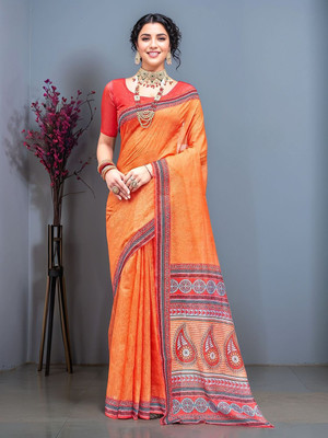 ANOUK Printed Bollywood Polyester Saree(Orange)