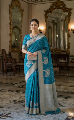 Bajrang fab Self Design Banarasi Satin Saree(Dark Blue)