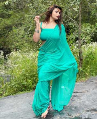 kashvi sarees Dyed, Solid/Plain Bollywood Georgette, Chiffon Saree(Light Blue)