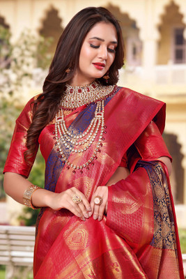 jayant creation Self Design, Woven Banarasi Silk Blend, Jacquard Saree(Maroon)