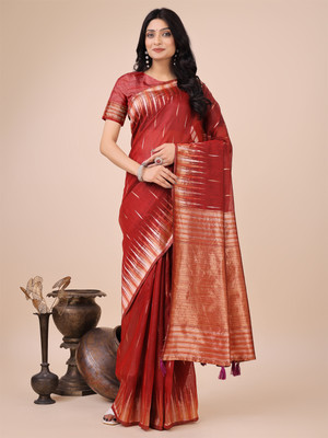 Divastri Woven Kanjivaram Cotton Linen Saree(Red)