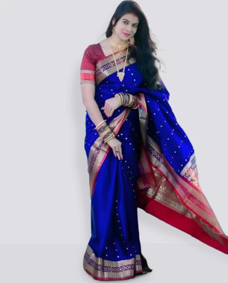 HouseOfCommon Woven Banarasi Jacquard Saree(Light Blue)