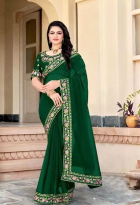 Tejal Creation Solid/Plain Bollywood Georgette Saree(Black)