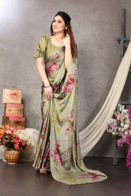 MIRCHI FASHION Printed, Floral Print Daily Wear Chiffon, Georgette Saree(Green, Pink)