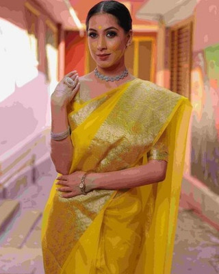 Nirvaan Embellished Bollywood Organza Saree(Yellow)