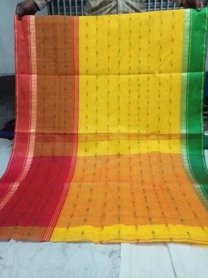 Parbati fashion Self Design Tant Pure Cotton Saree(Yellow, Green)