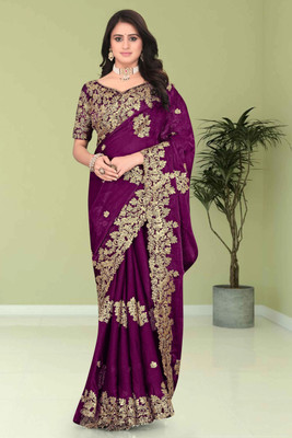 Brahmani Creation Embellished Bollywood Georgette Saree(Purple)