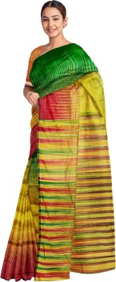 Susmita Creation Striped Bollywood Handloom Cotton Blend Saree(Multicolor)