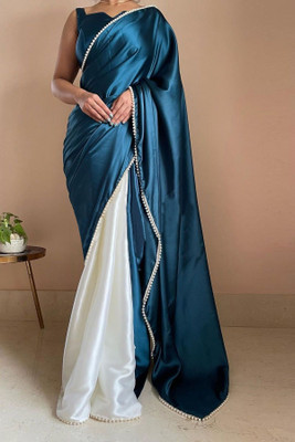 Julee Solid/Plain Bollywood Silk Blend Saree(Dark Green)