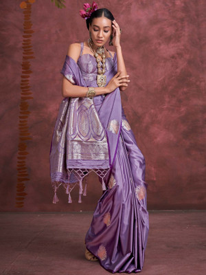 ANOUK Woven Banarasi Satin Saree(Purple)