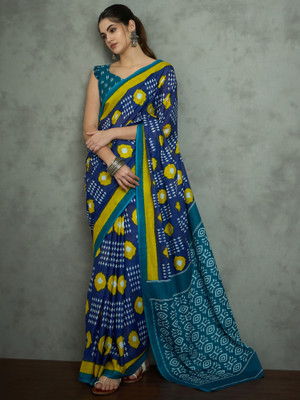 Divastri Printed Daily Wear Cotton Blend Saree(Dark Blue)