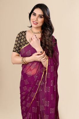 V And V Shop Printed Daily Wear Chiffon Saree(Purple)