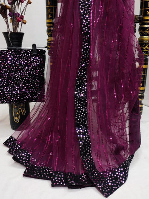 SVasuenterprise Embellished Bollywood Net Saree(Purple)