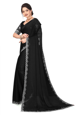 shrijamyaham Self Design Bollywood Chiffon Saree(Black)