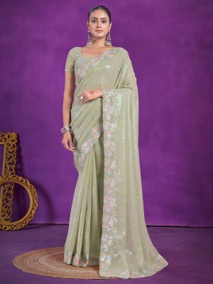 Divastri Embellished Bollywood Georgette Saree(Light Green)