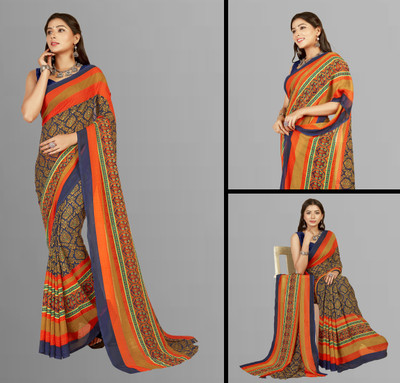 kashvi sarees Printed, Paisley Daily Wear Georgette Saree(Blue, Orange)