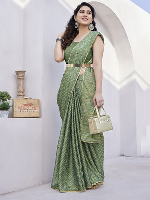 Divastri Printed Chinnalapattu Silk Blend Saree(Light Green)