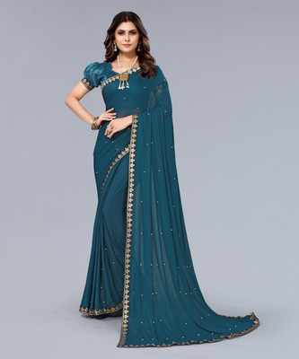 YASHIKA Solid/Plain Bollywood Lycra Blend Saree(Light Green)