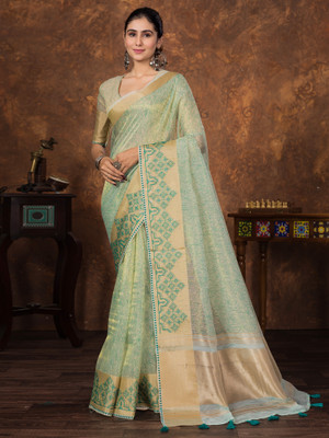 Tasrika Woven Bollywood Tissue Saree(Green)