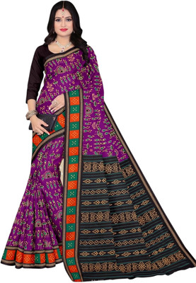 ETHNIC ODISHA HANDLOOM Printed Sambalpuri Pure Cotton Saree(Purple)