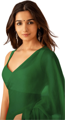 StyleDeal Solid/Plain Bollywood Georgette Saree(Dark Green)