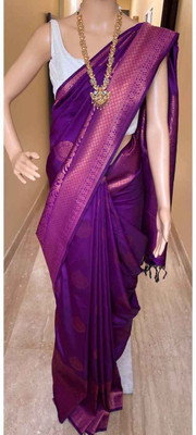 SHREE GHANSHYAM FASHION Woven, Striped, Self Design, Embellished Bollywood Cotton Silk, Jacquard Saree(Purple)