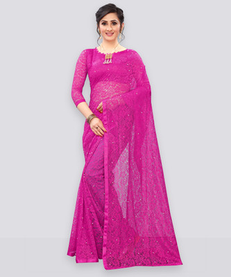 LOROFY Embellished Bollywood Net Saree(Blue)