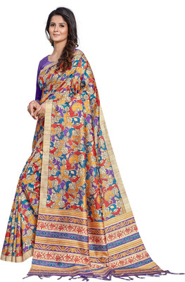 Tasrika Digital Print Hand Batik Silk Blend Saree(Multicolor)