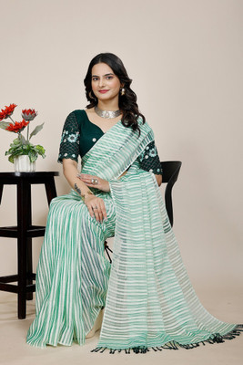 ShiniTrendz Embroidered, Solid/Plain Bollywood Chiffon Saree(Light Green)