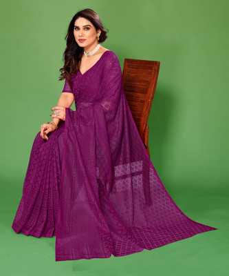 LOROFY Woven, Self Design Bollywood Net Saree(Purple)