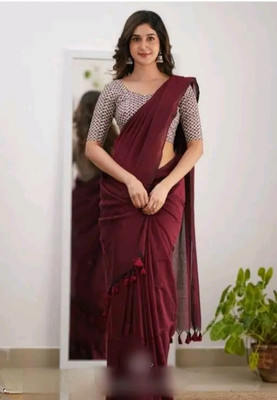 Balorampal Solid/Plain Handloom Pure Cotton Saree(Red)