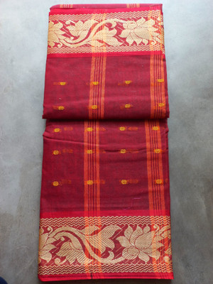 Piyafashion Self Design Tant Pure Cotton Saree(Maroon)