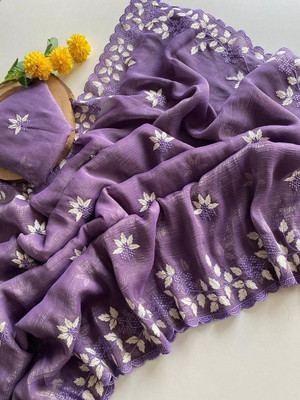 Zariziba Embroidered Bollywood Jimmy choo Saree(Purple)