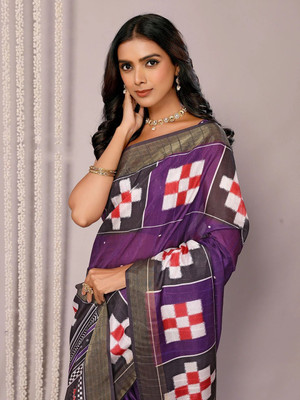 Janasya Printed, Floral Print Chanderi Silk Blend Saree(Purple)