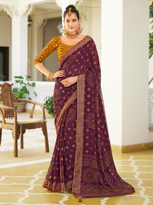 Tasrika Embellished Bollywood Chiffon Saree(Purple)