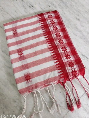Pal Handloom Woven Handloom Cotton Silk Saree(White, Red)